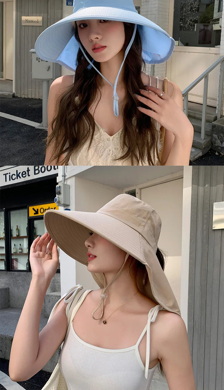 Outdoor Sun Bucket Hat for Women Girls Fishing Hat Wide Brim Bucket Hat with Neck Cover 50+ UPF Protection Safari Cap