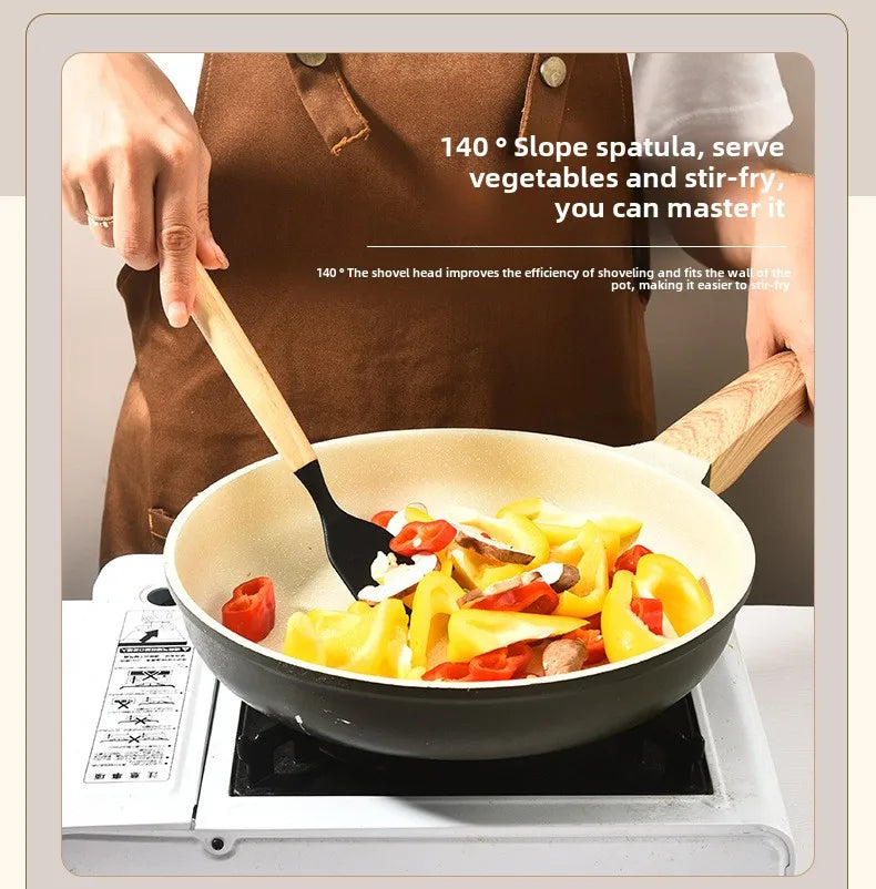 High Temperature Resistant Silicone Kitchenware with Wooden Handle12Set of Cooking Ladel Cream Scraper Tongs Egg Beater