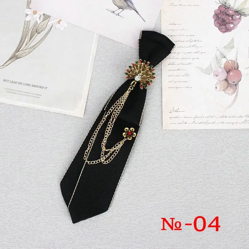 Hand Made Black Ribbon Tie Crystal Rhinestone Jewelry Men Shirts Hot New Girl Boys Collar Neck Ties School Uniform Women Necktie