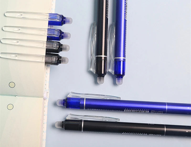 0.5mm Retractable Erasable Gel Pens Set with Refills Black Blue Gel Ink Built-in Eraser Office Supplies Exam Stationery Kit