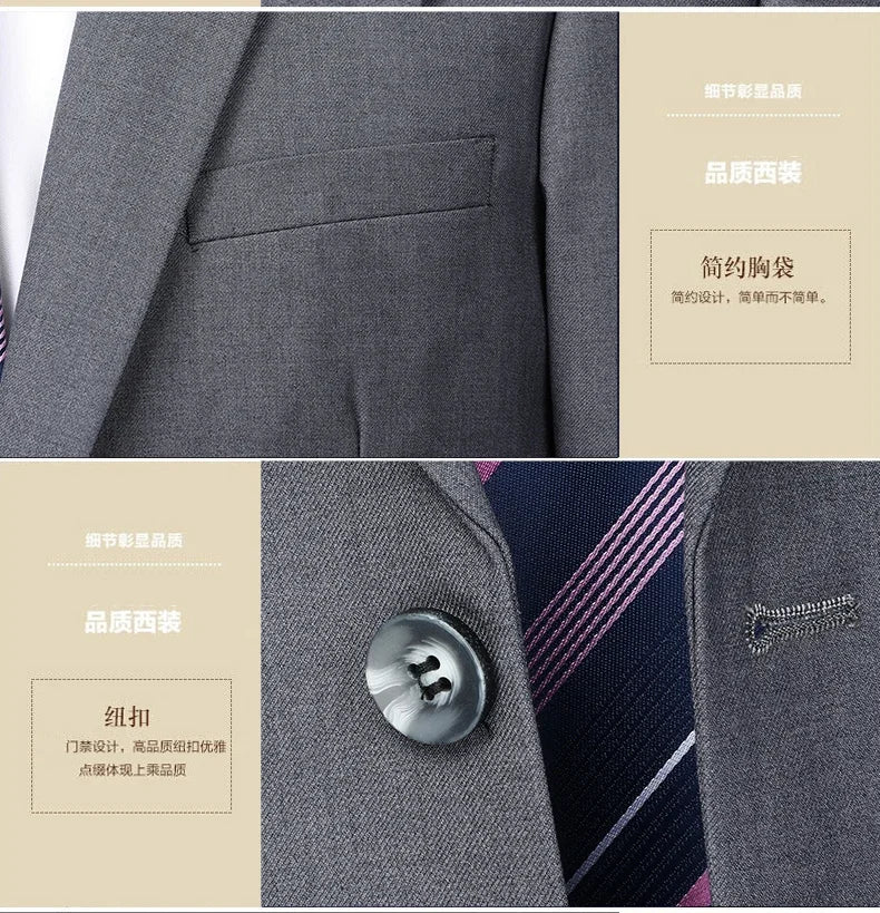 Men's 2024 Slim-fit Two-button Business Suit Professional Work Formal Two-piece Set Trousers Included S-6XL