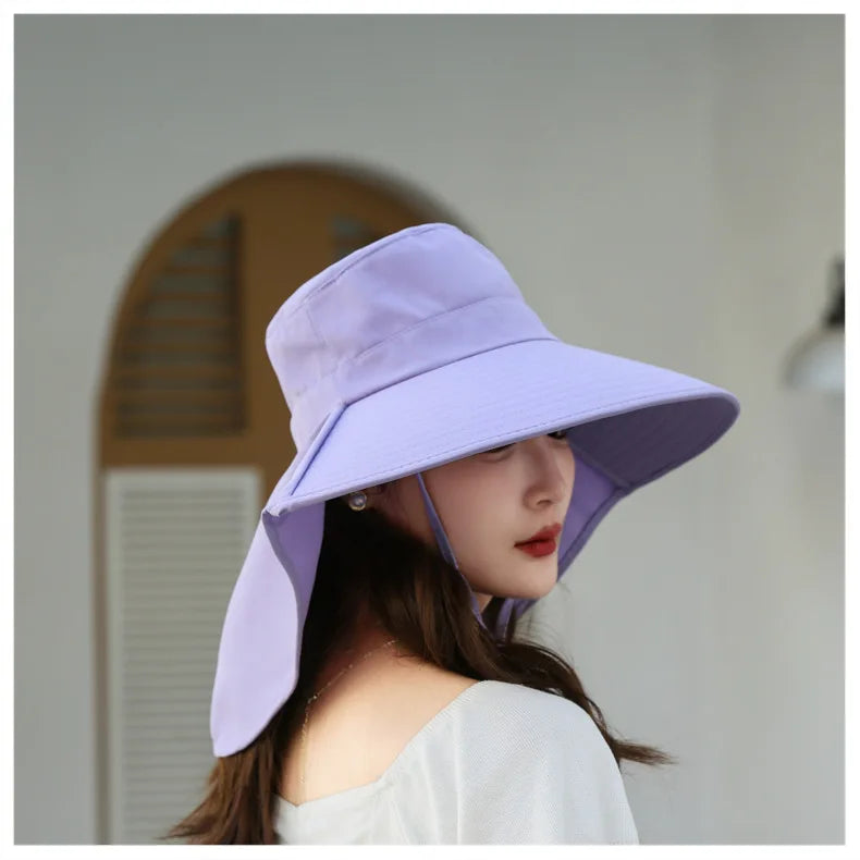 Outdoor Sun Bucket Hat for Women Girls Fishing Hat Wide Brim Bucket Hat with Neck Cover 50+ UPF Protection Safari Cap