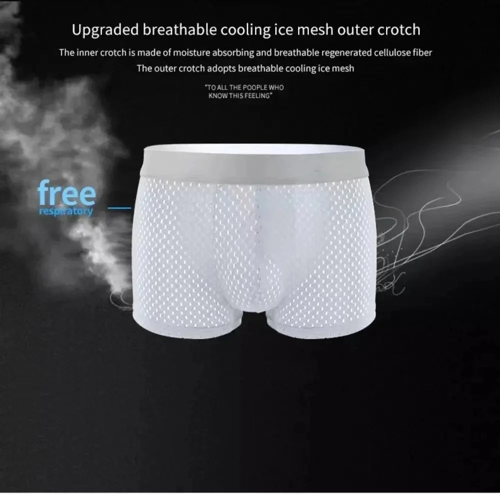 5Pcs/Men's Underwear Men's Panties Sexy Boxer Mesh Breathable Solid Color Briefs Thin Boxer Comfort Boxer Bamboo Hole Large Size