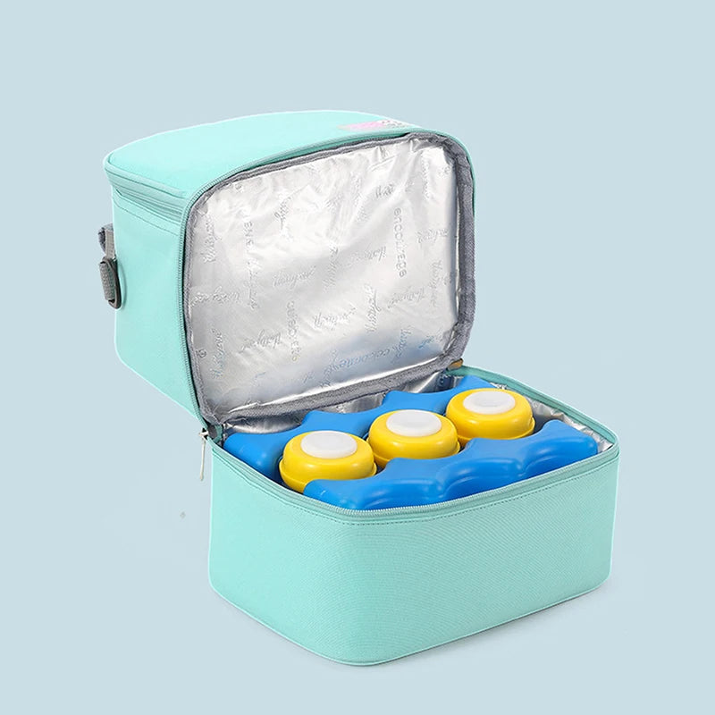 Fashion Insulation Double Layer Pack Solid Color Large Capacity Mommy Bag Cool Travel Picnic Portable Food Handbag Baby Bags