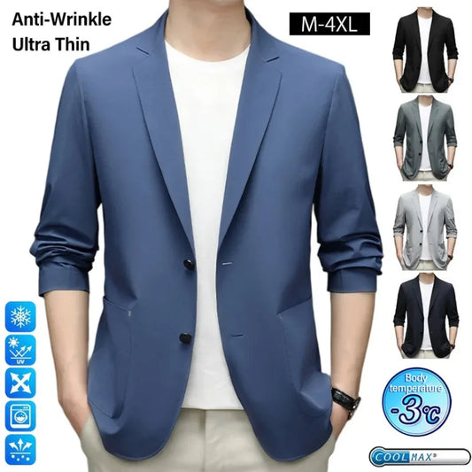 Korean Men's Suit Male Casual Slim Fit Business Jacket Spring Autumn Anti-Wrinkle Versatile Ultra-Thin Breathable High-Elastic