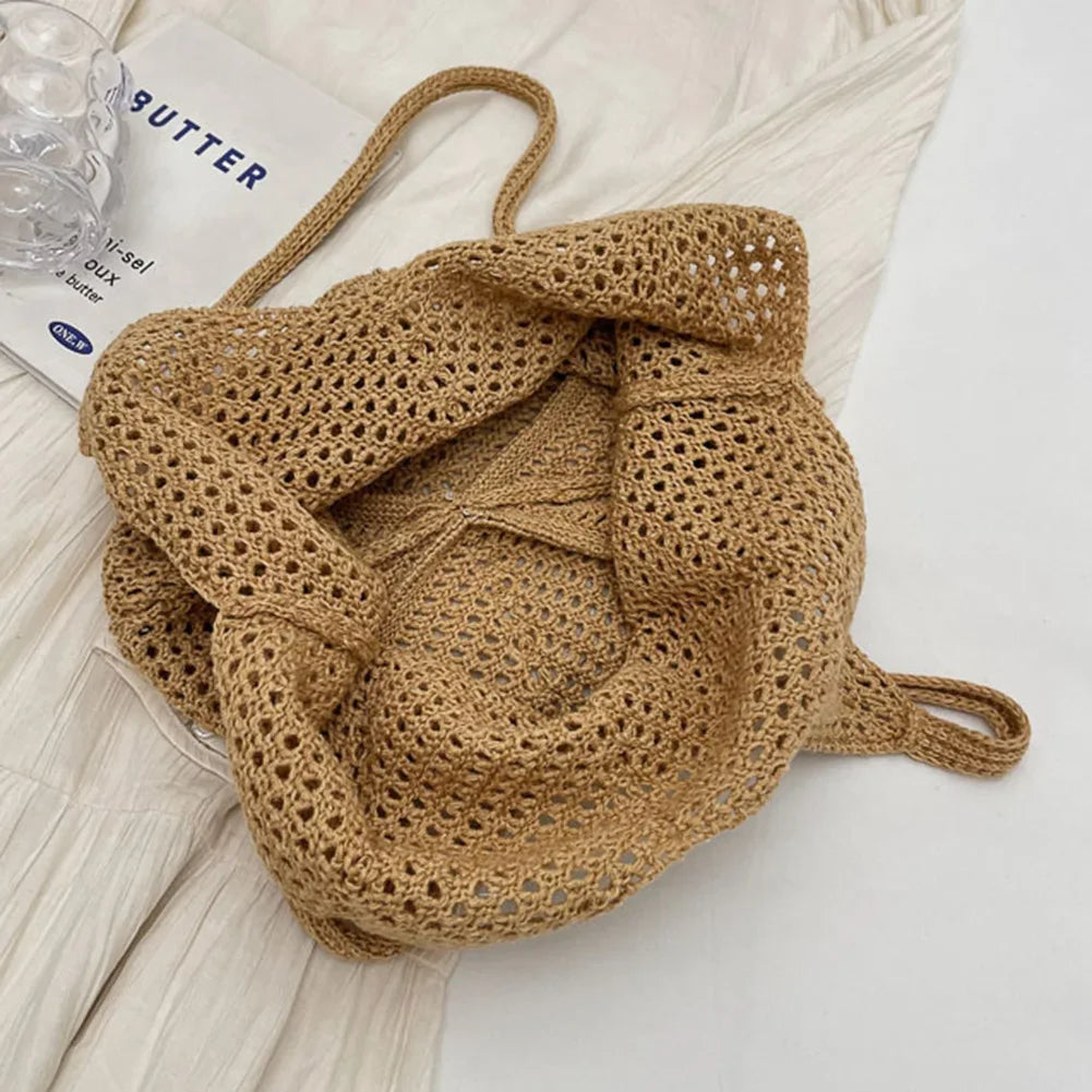 Fashion Women's Hollow Woven Shoulder Bags Large Capacity Knitting Underarm Bag Solid Crochet Tote Handbag Summer Mesh Beach Bag