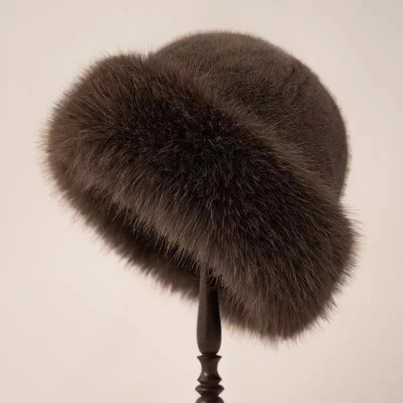 Winter Thick Warm Furry Beanies Hat Women Fashion Imitation Mink Fur Russian Cap Solid Color Plush Brimless Cap Brimless Ski Hat