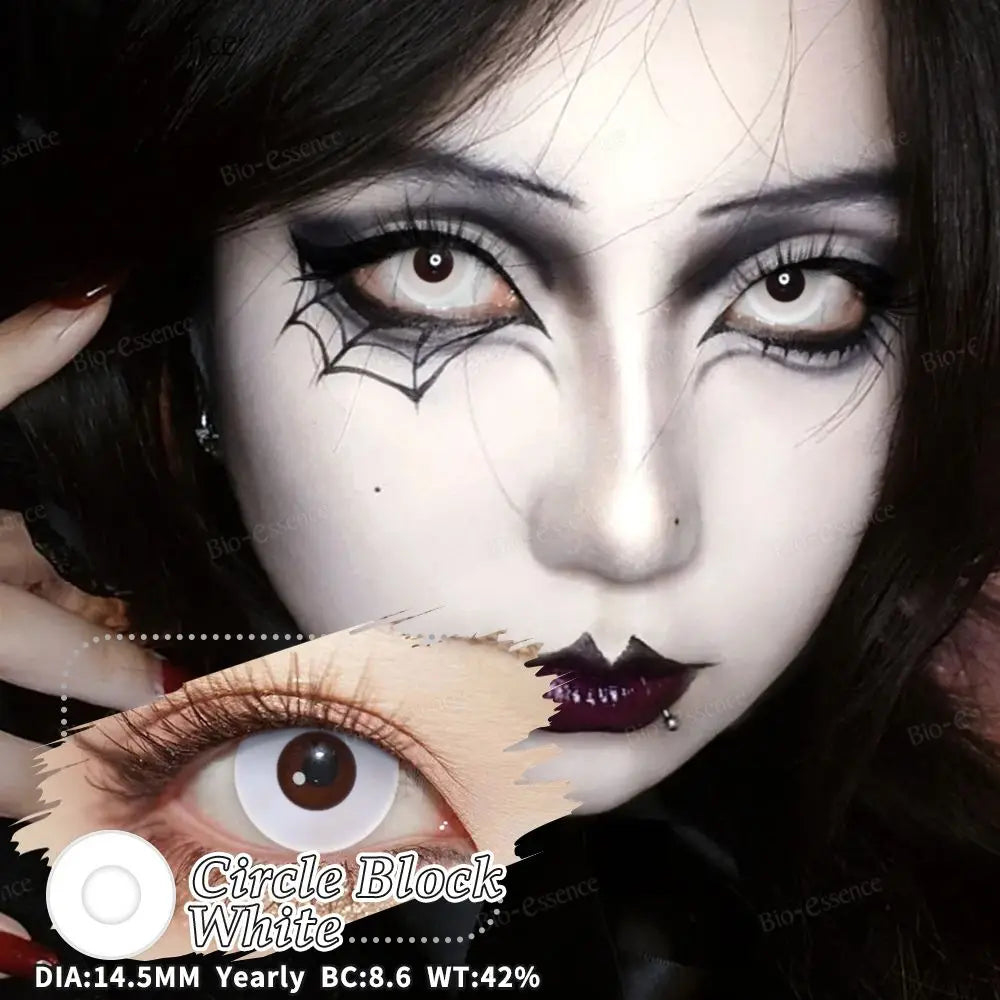 Bio-essence 2Pcs Cosplay Colored Contact Lenses Crazy White Contact Lenses Anime Black Eye Lenses Halloween Beauty Makeup Lens