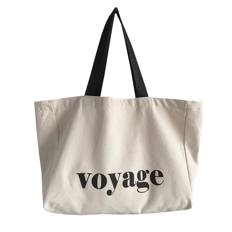 Letter Voyage Canvas Handbag Shoulder Bag Bags For Women Large Capacity Travel Shopping Tote Bag, Student School Bags