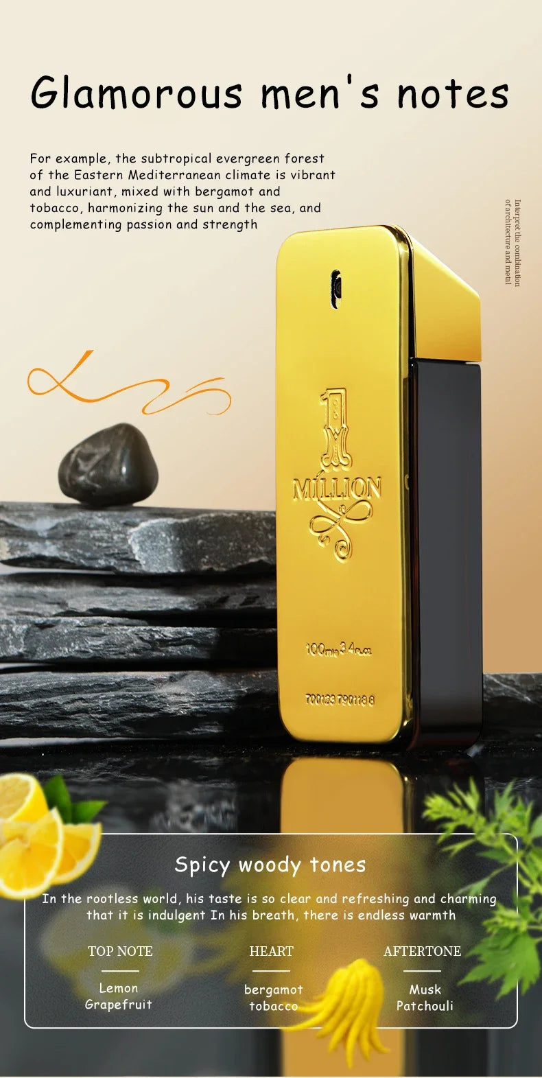 100ml Original Perfume Hombre Oil Body Spray Eau De Parfum Gift Million Gold Cologne Deodorants Lasting Strong Masculine Men