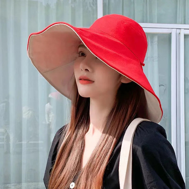 Wide Brim UPF 50+ Sun Hat Women Anti-UV Protection Hiking Fisherman Cap Fold Summer Solid Beach Hat 2024 Double sided Sun hat