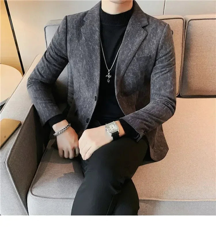 Man Suits and Blazers Single Breasted New In Coats Clothing Handsome Elegant Corduroy Jacket for Men Spring Clothes Fashionable