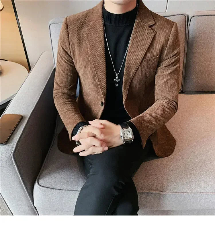 Man Suits and Blazers Single Breasted New In Coats Clothing Handsome Elegant Corduroy Jacket for Men Spring Clothes Fashionable