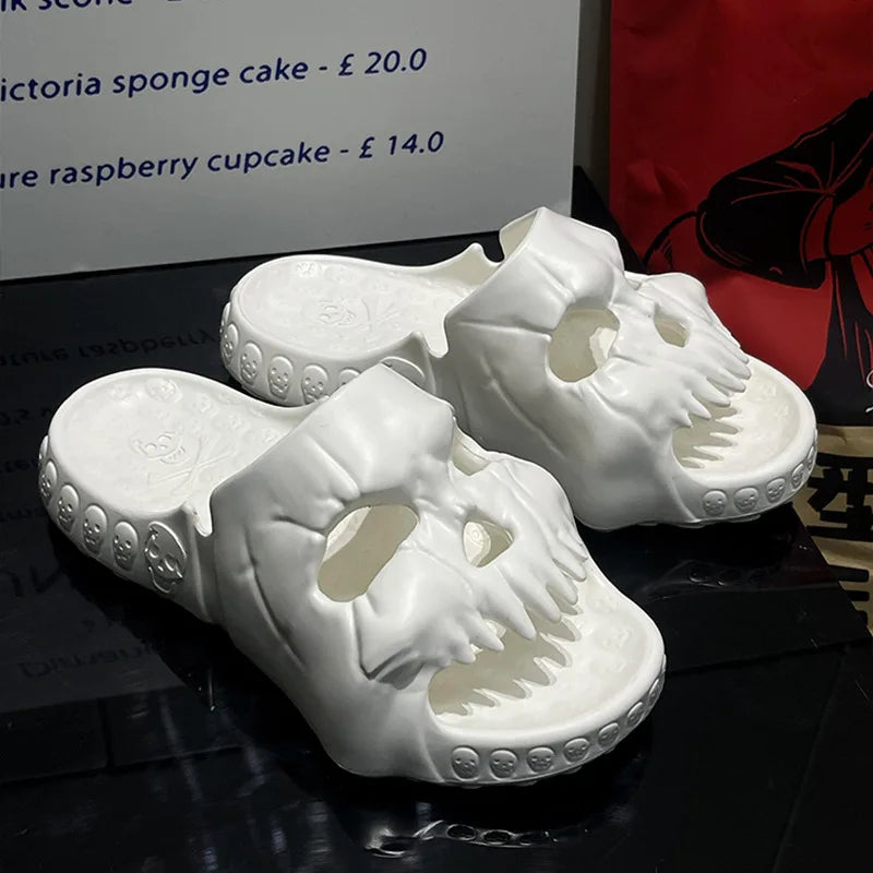 Skull Design Men Slippers Y2K Personalized 2023 Punk Summer Outdoor Slide Thick Sole Platform Beach Non-Slip Male Sandals