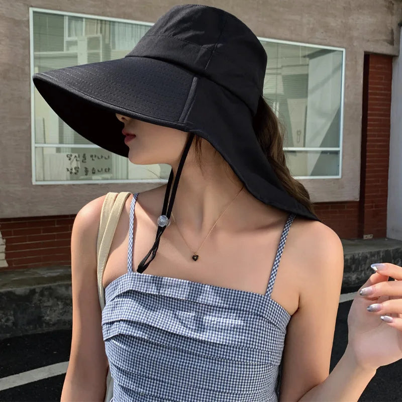 Outdoor Sun Bucket Hat for Women Girls Fishing Hat Wide Brim Bucket Hat with Neck Cover 50+ UPF Protection Safari Cap