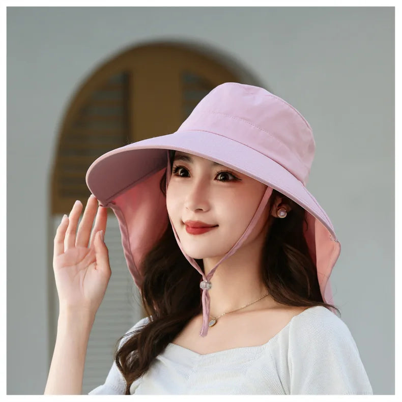 Outdoor Sun Bucket Hat for Women Girls Fishing Hat Wide Brim Bucket Hat with Neck Cover 50+ UPF Protection Safari Cap