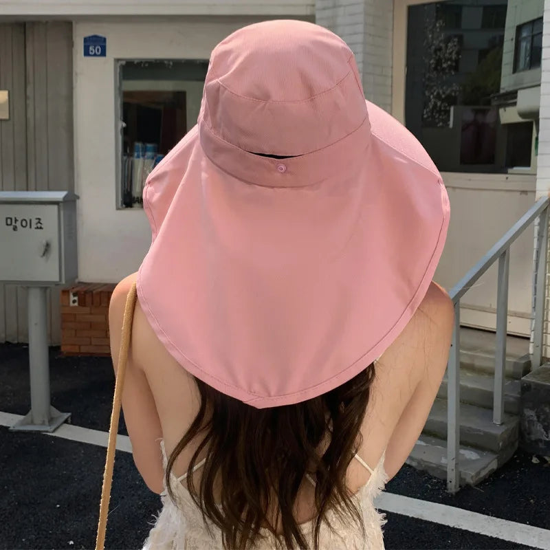 Outdoor Sun Bucket Hat for Women Girls Fishing Hat Wide Brim Bucket Hat with Neck Cover 50+ UPF Protection Safari Cap