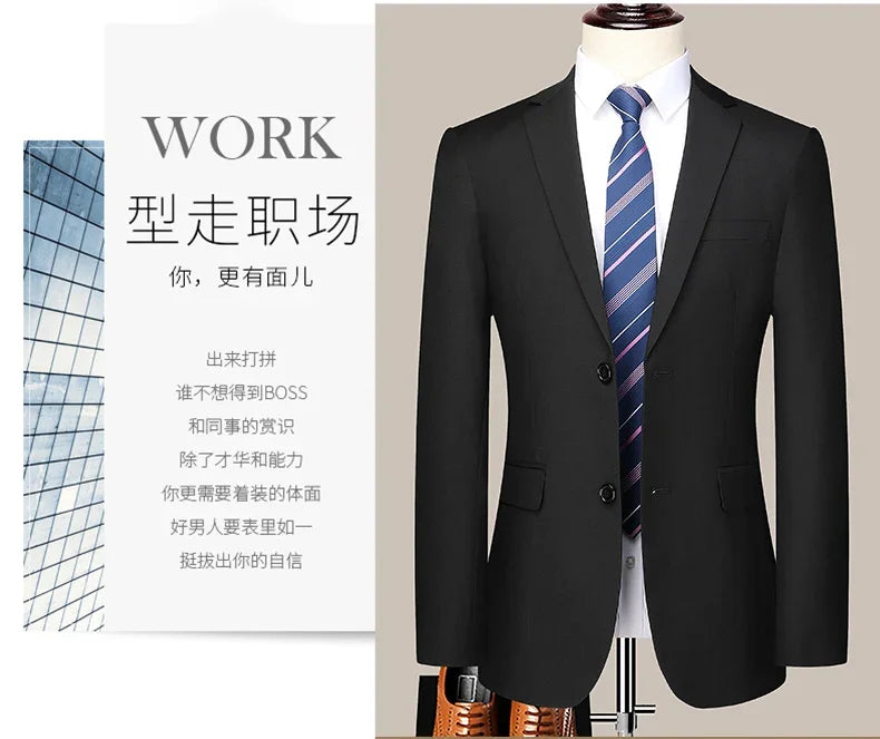 Men's 2024 Slim-fit Two-button Business Suit Professional Work Formal Two-piece Set Trousers Included S-6XL