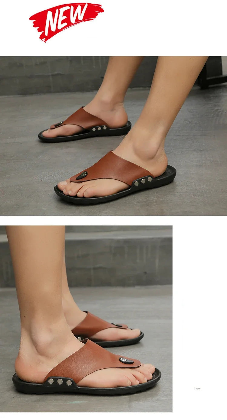 YRZL Summer Slippers Men Flip-Flops for Men Beach Slippers Brown Sandals Comfortable Shoes Non-Slip Bathroom Shoes Men Shoes