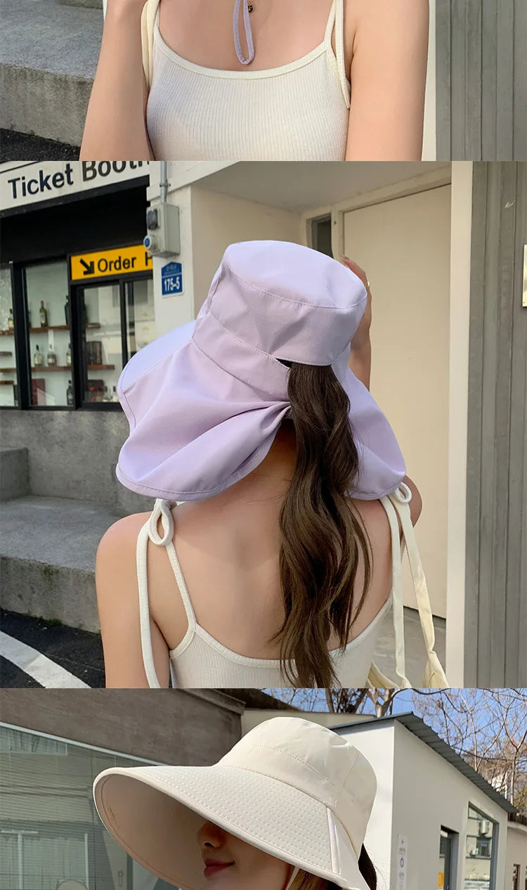 Outdoor Sun Bucket Hat for Women Girls Fishing Hat Wide Brim Bucket Hat with Neck Cover 50+ UPF Protection Safari Cap