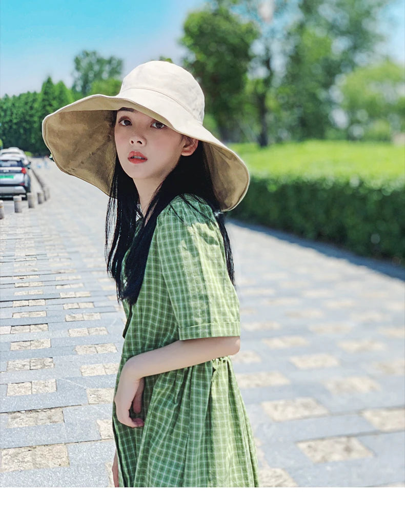 Wide Brim UPF 50+ Sun Hat Women Anti-UV Protection Hiking Fisherman Cap Fold Summer Solid Beach Hat 2024 Double sided Sun hat