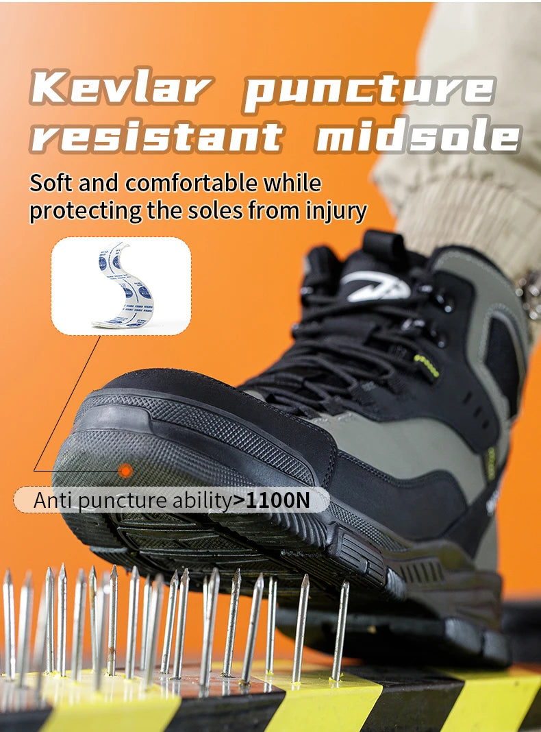 Man Safety Shoes Puncture-Proof Work Sneaker Waterproof Work Shoes Steel Toe Shoes Safety Boots Indestructible Shoes Lightweight
