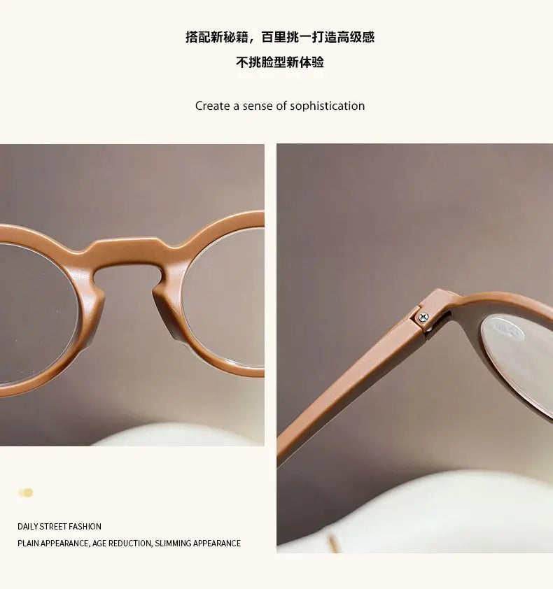 Shata Chinese Style Camouflage Military Green Reading Glasses Men Women Artistic Retro Round Frame Spring Leg Prescription Glass