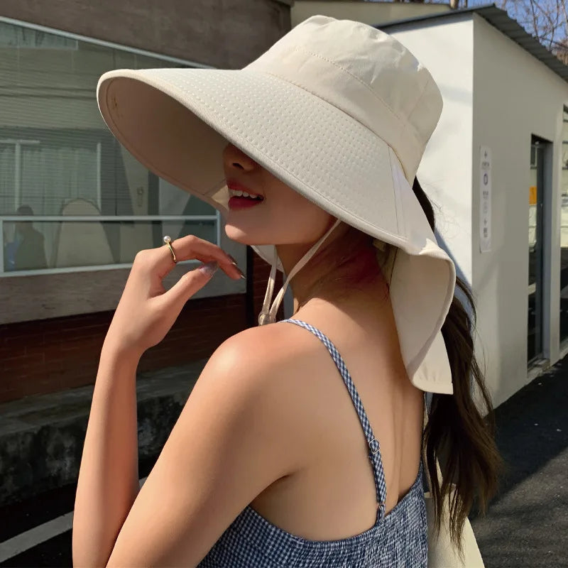 Outdoor Sun Bucket Hat for Women Girls Fishing Hat Wide Brim Bucket Hat with Neck Cover 50+ UPF Protection Safari Cap
