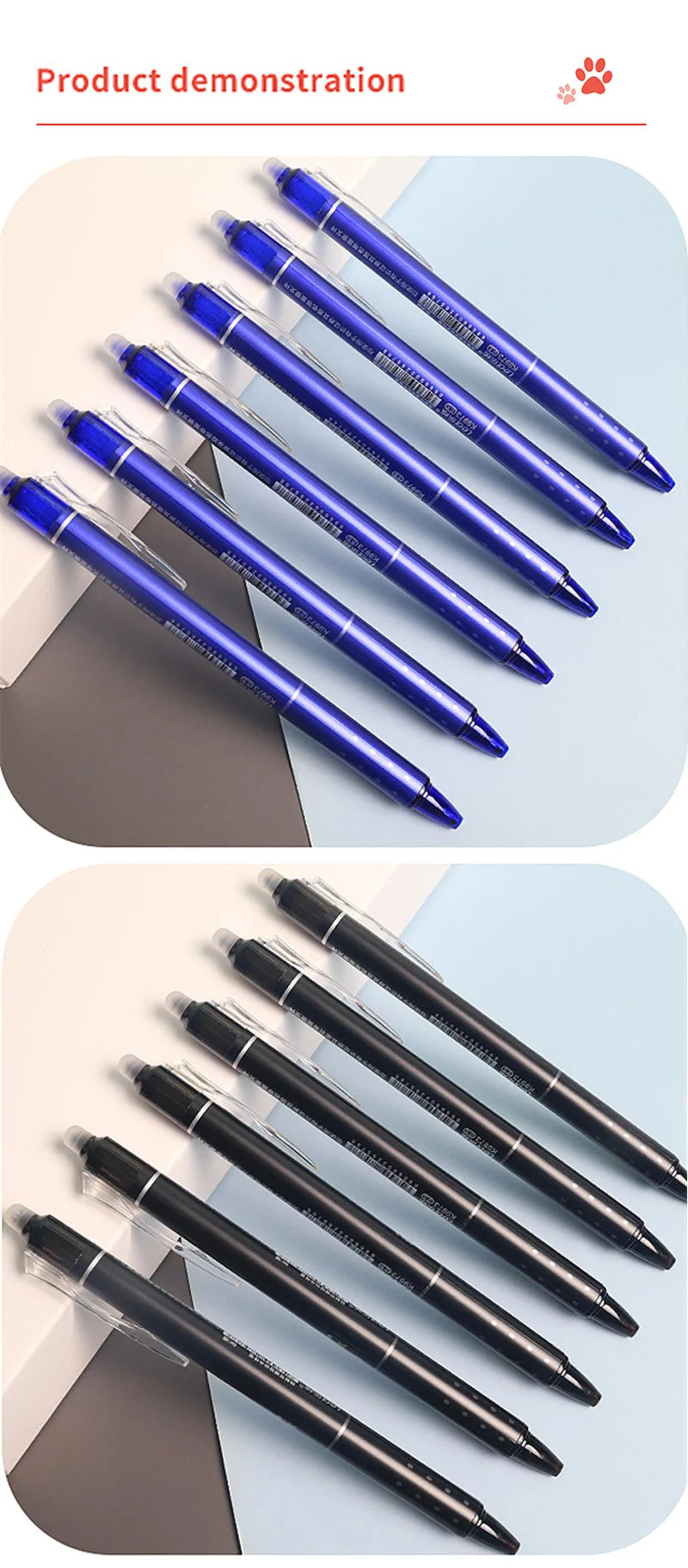0.5mm Retractable Erasable Gel Pens Set with Refills Black Blue Gel Ink Built-in Eraser Office Supplies Exam Stationery Kit