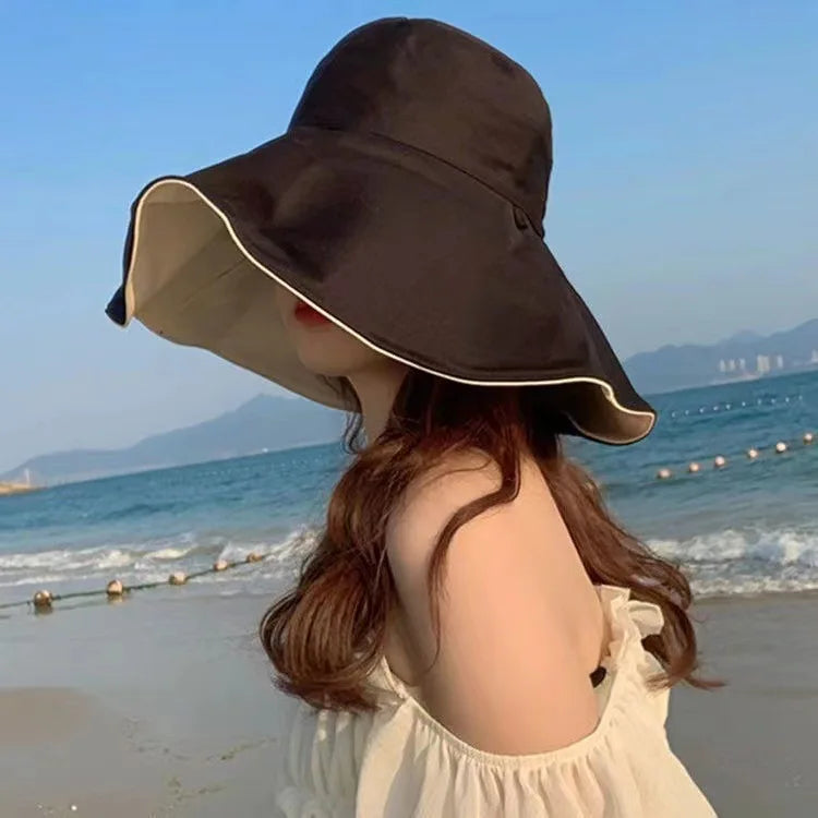 Wide Brim UPF 50+ Sun Hat Women Anti-UV Protection Hiking Fisherman Cap Fold Summer Solid Beach Hat 2024 Double sided Sun hat