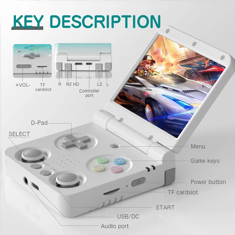 MIYOO Flip V2 Handheld Game Console 3.5''IPS Screen Retro Compact Portable Game Machine for On-the-Go Entertainment Players Gift