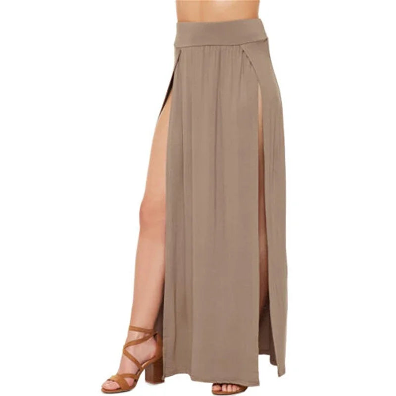 New Arrival High Waisted Sexy Womens Double Slits Summer Solid Long Maxi Skirt Wholesale 51 Valentine's Day Gifts