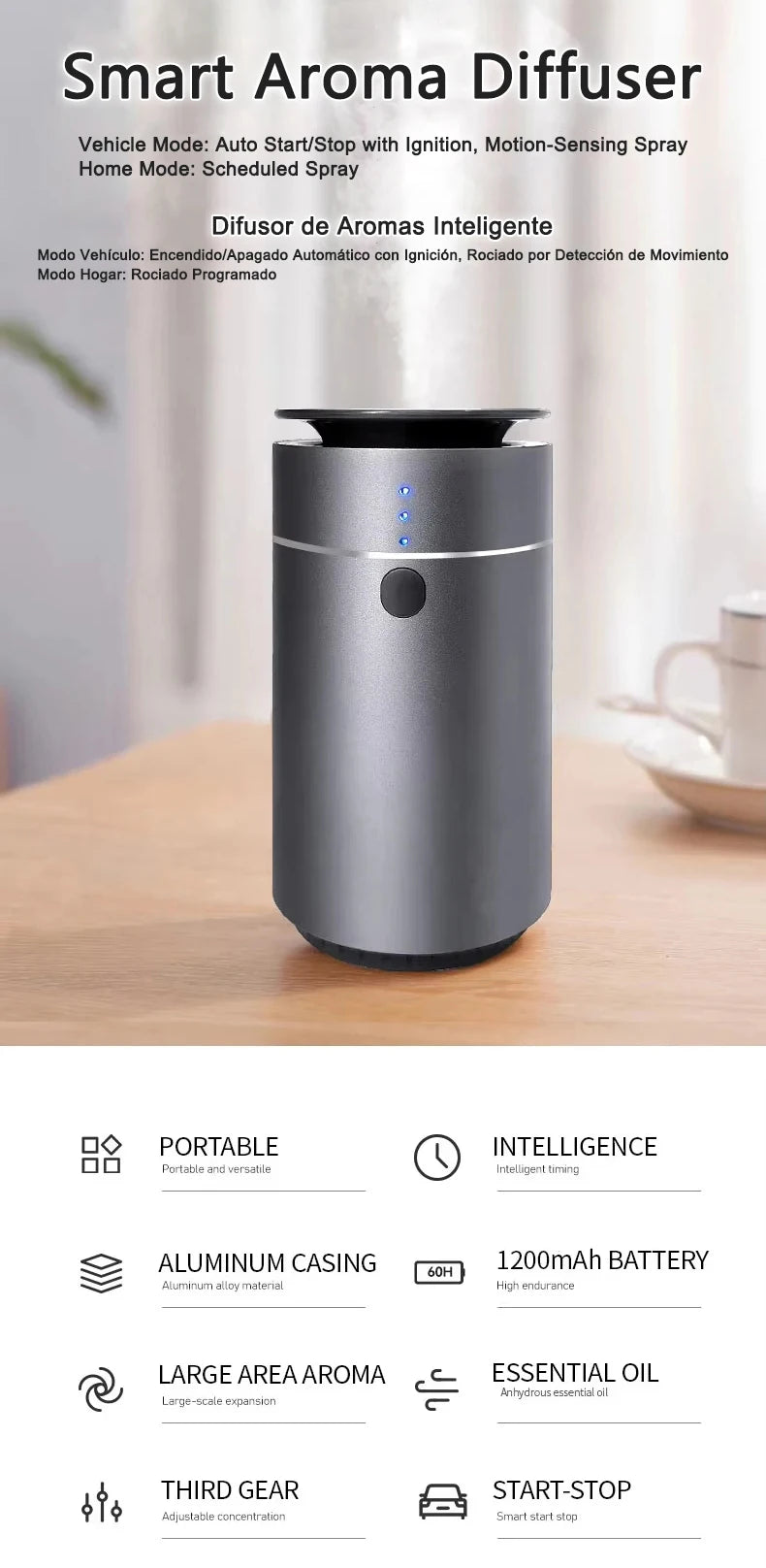 Smart Car Aroma Diffuser Auto Start Stop with Engine Quick Deodorizer Dual Mode for Home Vehicle Long Lasting Fragrance