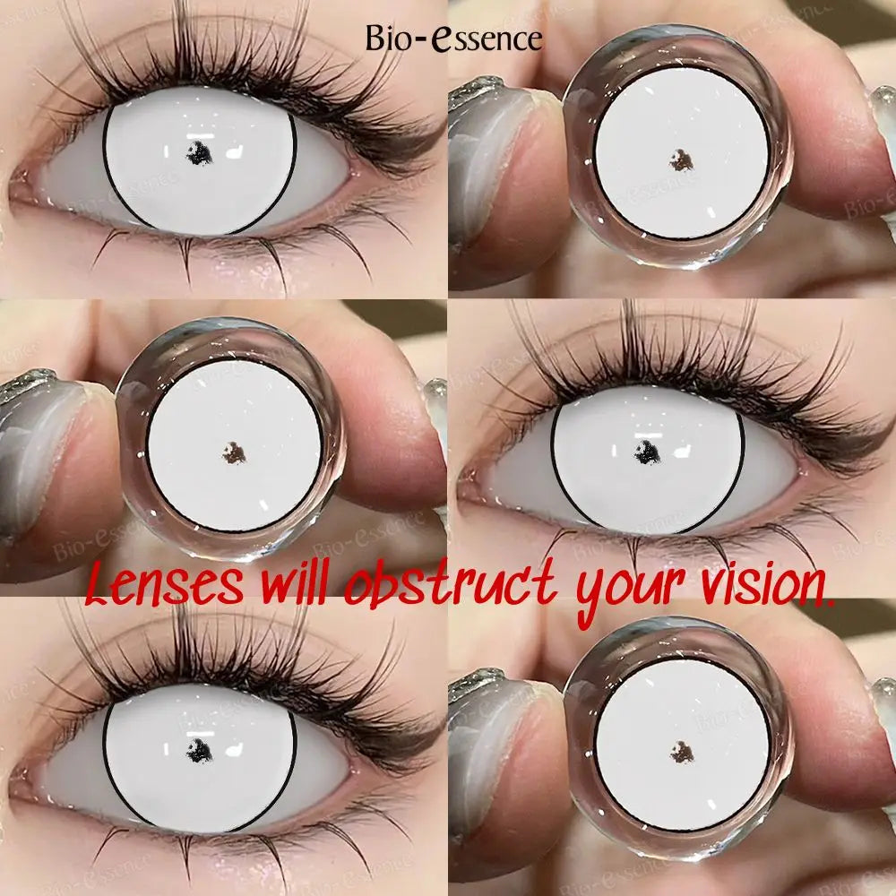 Bio-essence 2Pcs Cosplay Colored Contact Lenses Crazy White Contact Lenses Anime Black Eye Lenses Halloween Beauty Makeup Lens