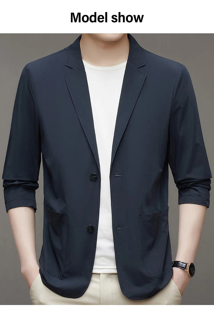 Korean Men's Suit Male Casual Slim Fit Business Jacket Spring Autumn Anti-Wrinkle Versatile Ultra-Thin Breathable High-Elastic