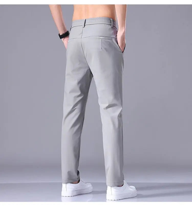 Ultra-thin Elastic Men's Casual Trousers Summer Quick-drying Ice Silk Slim Straight Business Solid Color Trousers Black Gray