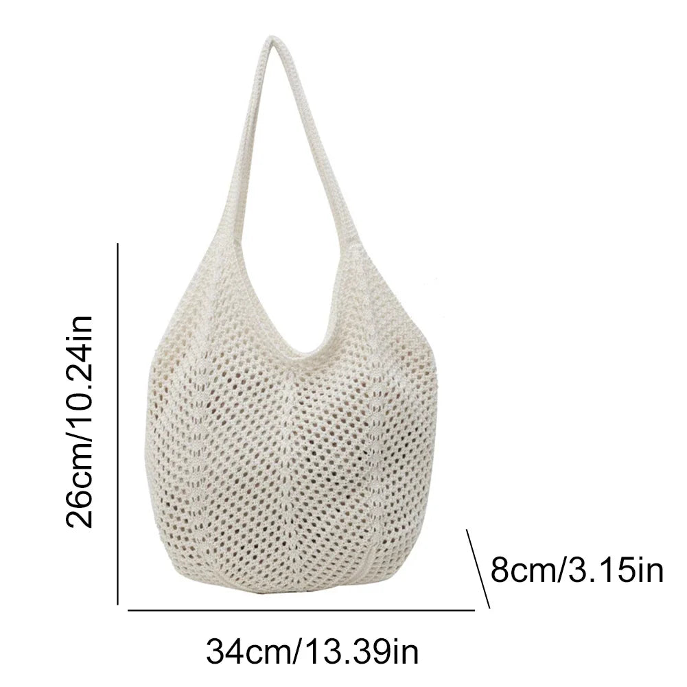 Fashion Women's Hollow Woven Shoulder Bags Large Capacity Knitting Underarm Bag Solid Crochet Tote Handbag Summer Mesh Beach Bag