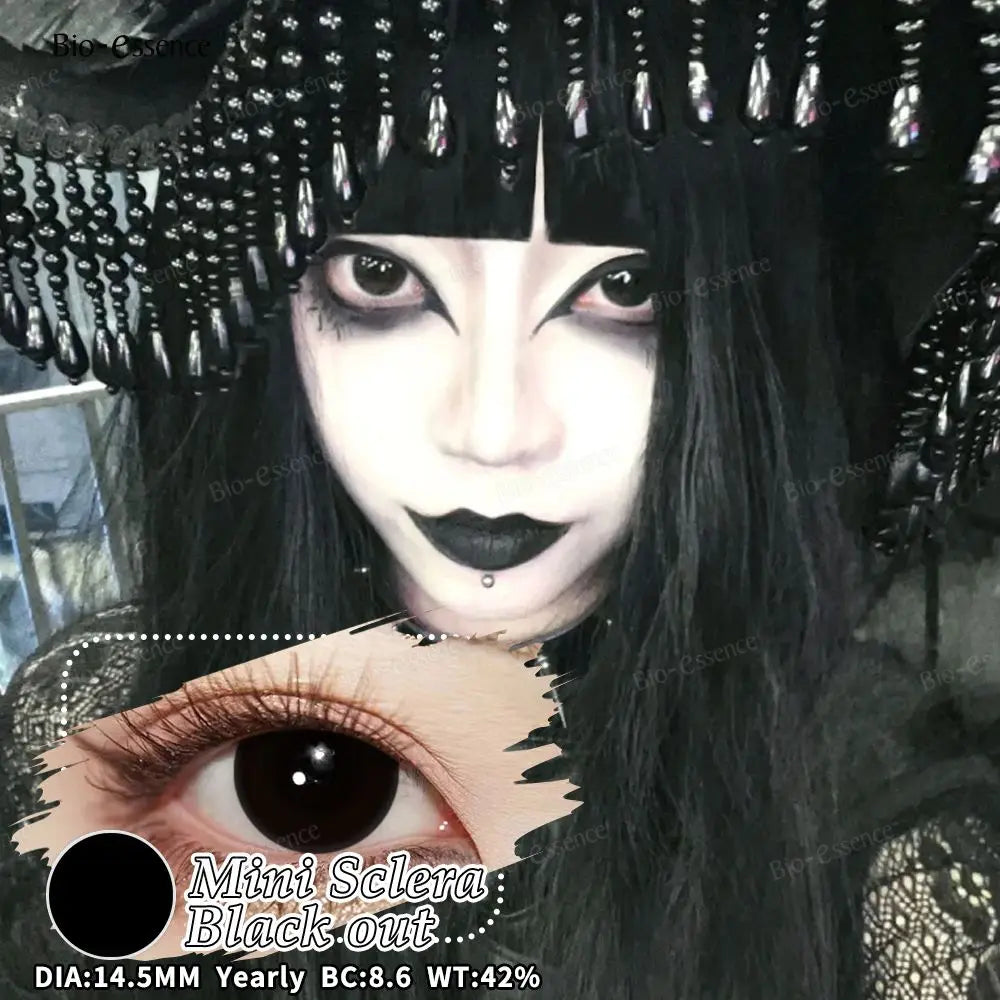Bio-essence 2Pcs Cosplay Colored Contact Lenses Crazy White Contact Lenses Anime Black Eye Lenses Halloween Beauty Makeup Lens