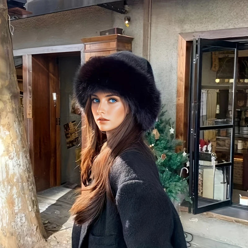 Winter Thick Warm Furry Beanies Hat Women Fashion Imitation Mink Fur Russian Cap Solid Color Plush Brimless Cap Brimless Ski Hat