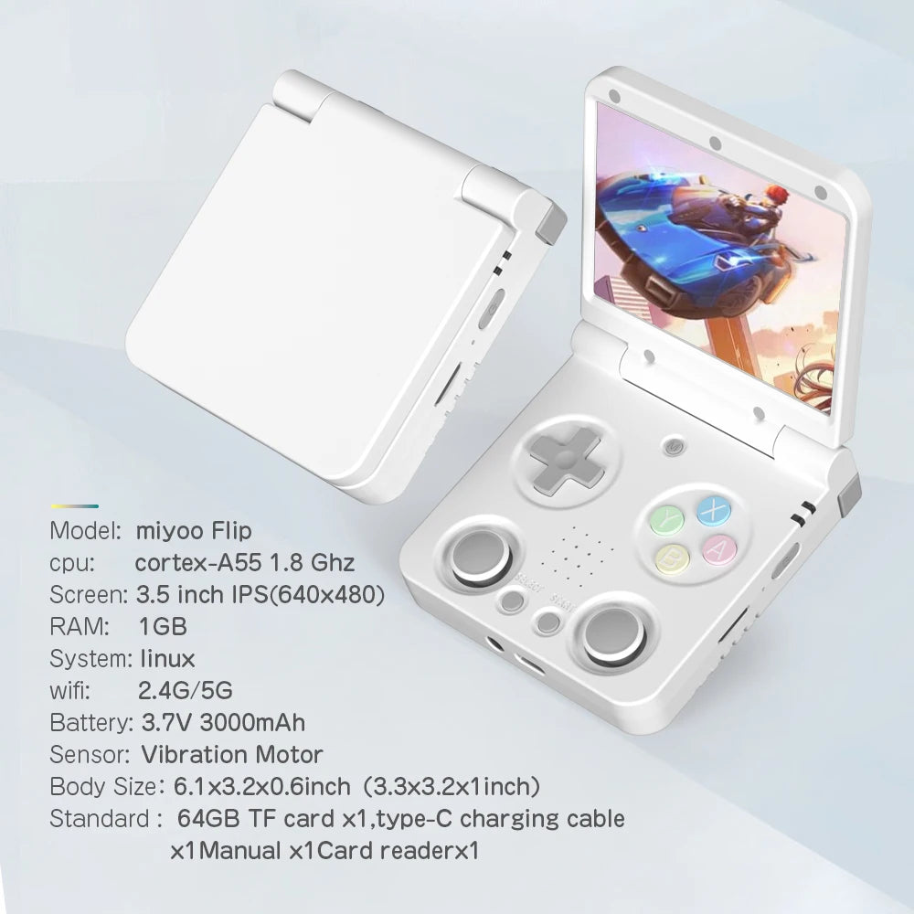 MIYOO Flip V2 Handheld Game Console 3.5''IPS Screen Retro Compact Portable Game Machine for On-the-Go Entertainment Players Gift