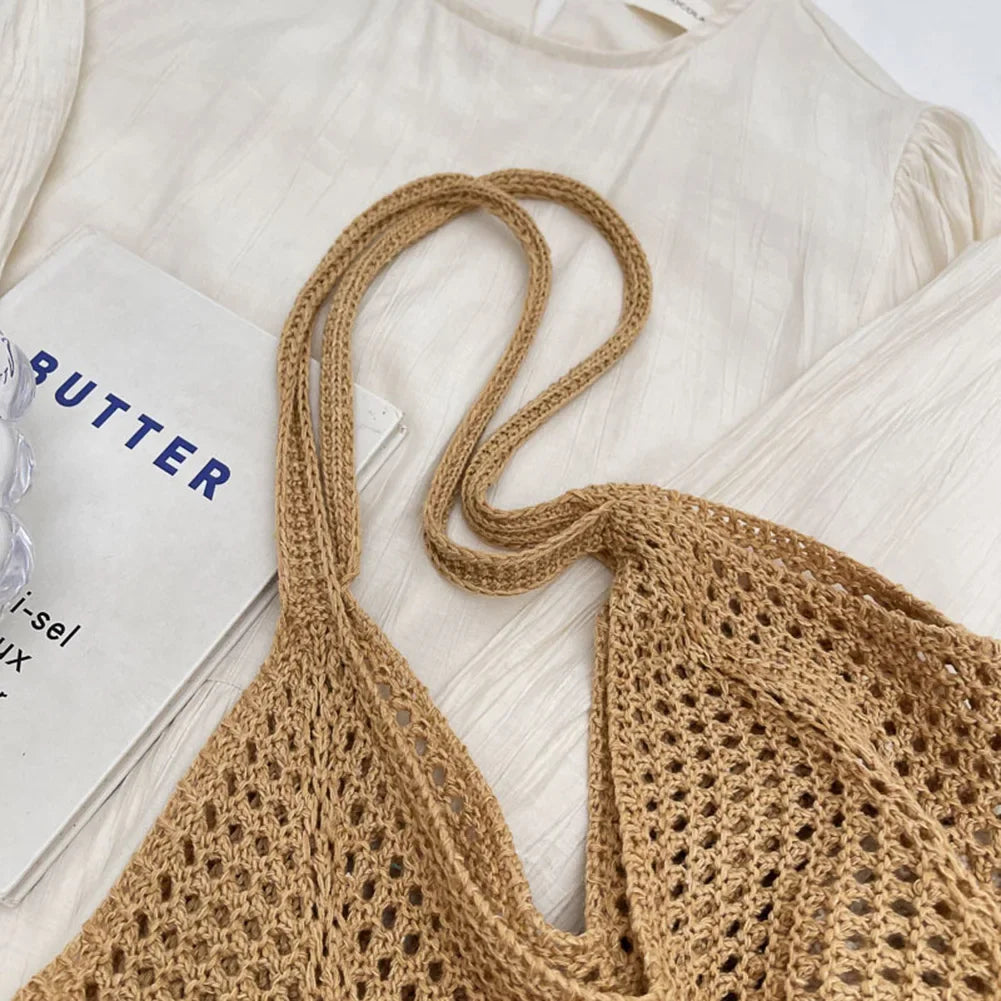 Fashion Women's Hollow Woven Shoulder Bags Large Capacity Knitting Underarm Bag Solid Crochet Tote Handbag Summer Mesh Beach Bag