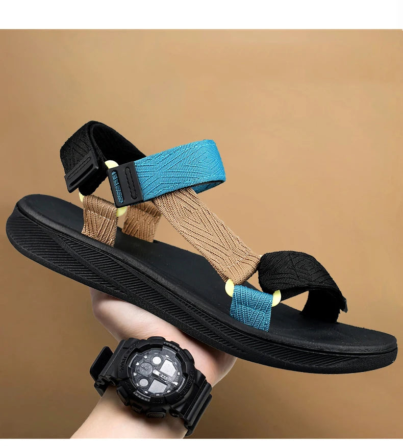 New Outdoor Wadable Sandals Man Arch Support Yoga Mat Insole Gladiator Open Toe Outdoor Beach Slippers Antiskid Durable Flat Men