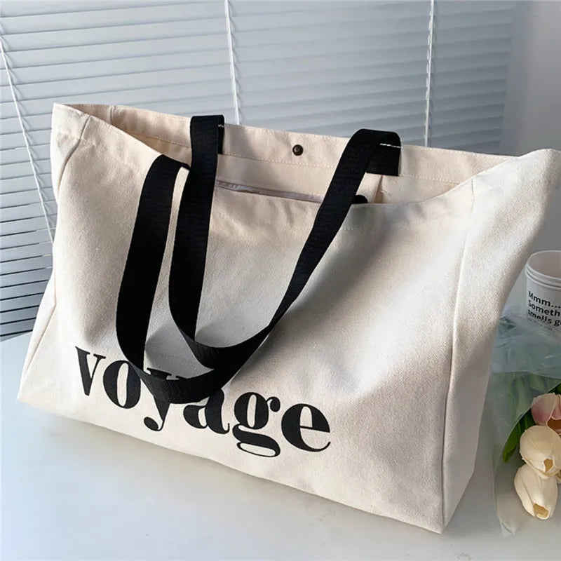 Letter Voyage Canvas Handbag Shoulder Bag Bags For Women Large Capacity Travel Shopping Tote Bag, Student School Bags