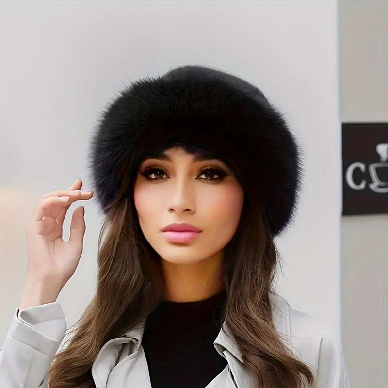 Winter Thick Warm Furry Beanies Hat Women Fashion Imitation Mink Fur Russian Cap Solid Color Plush Brimless Cap Brimless Ski Hat