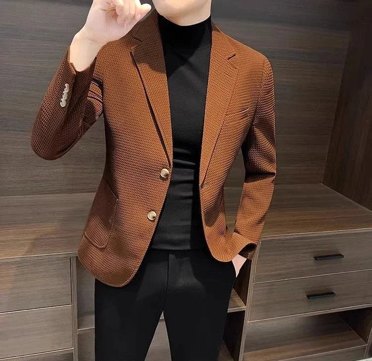 White Brown Jacket For Men Plaid Party Coats Man Suits And Blazers Summer Clothing Casual Menswear Premium Luxury Designer