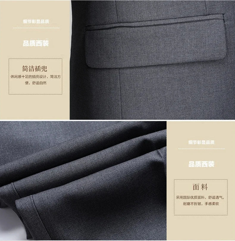 Men's 2024 Slim-fit Two-button Business Suit Professional Work Formal Two-piece Set Trousers Included S-6XL