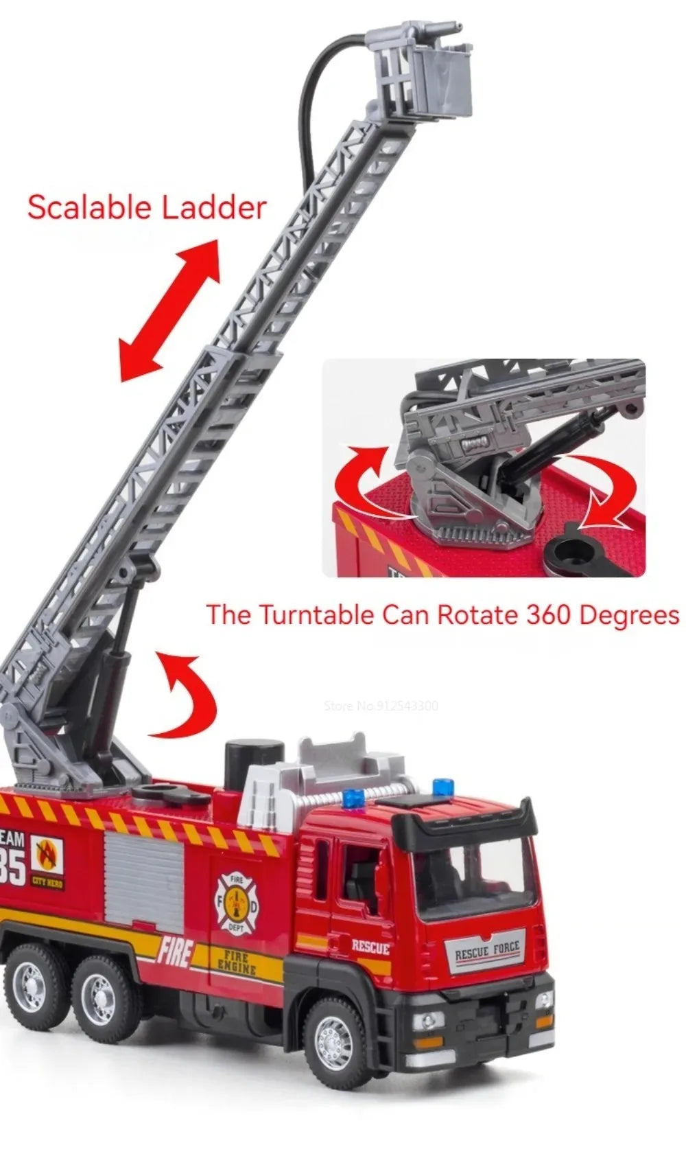 1:32 Scale Water Spray Fire Truck Model Ladder Trucks Toy Car Sound Light Pull Back Doors Opened Vehicle Collection Boys Gift