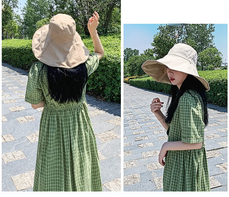 Wide Brim UPF 50+ Sun Hat Women Anti-UV Protection Hiking Fisherman Cap Fold Summer Solid Beach Hat 2024 Double sided Sun hat