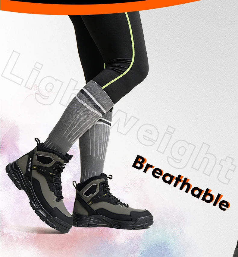 Man Safety Shoes Puncture-Proof Work Sneaker Waterproof Work Shoes Steel Toe Shoes Safety Boots Indestructible Shoes Lightweight