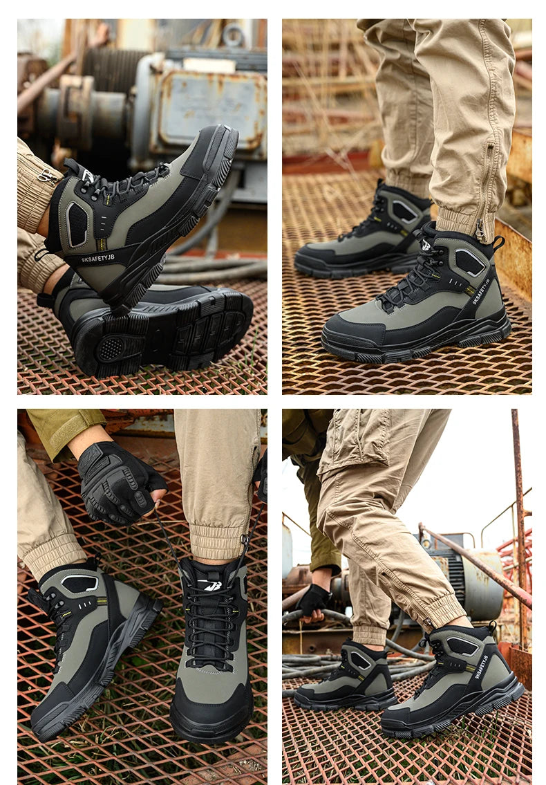 Man Safety Shoes Puncture-Proof Work Sneaker Waterproof Work Shoes Steel Toe Shoes Safety Boots Indestructible Shoes Lightweight